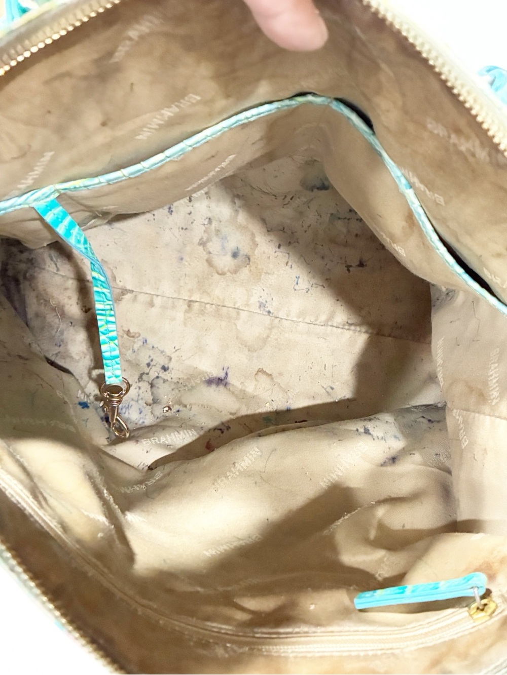 BRAHMIN Duxbury Satchel Cotton Candy Teal & Pink Croc Embossed Leather - Picture 4 of 5